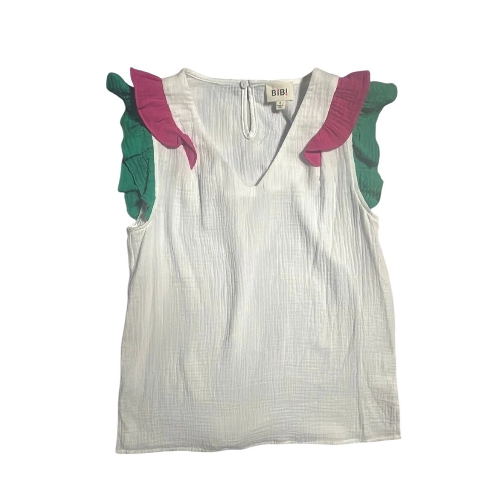 Bibi White Ruffle Sleeve Top V-Neck Sleeveless Casual Blouse